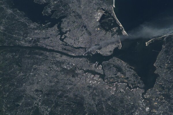 A plume of smoke from a fire in New York