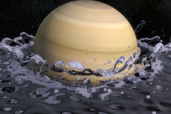 Objeto de arte. Cosmos 3D. el planeta cae al agua