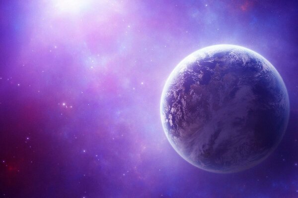 Planet im Weltraum lila Tapete