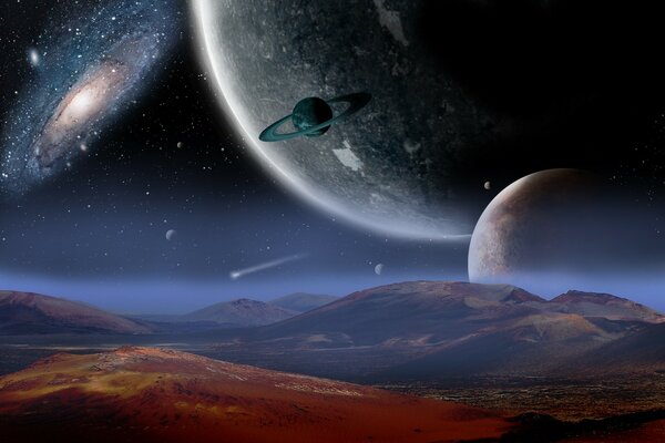 Imagen de planetas y galaxias distantes