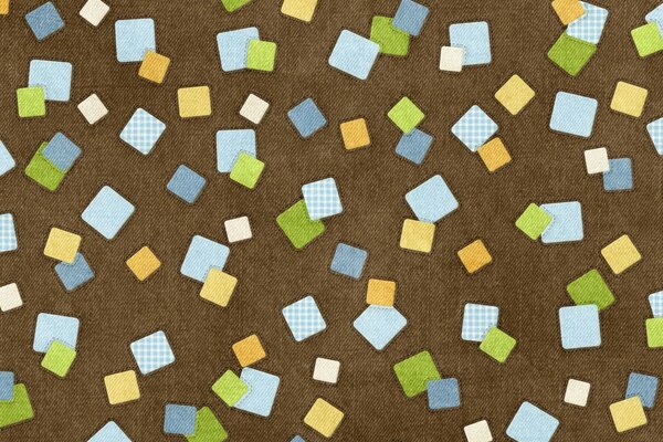 Colored square patches made of burlap