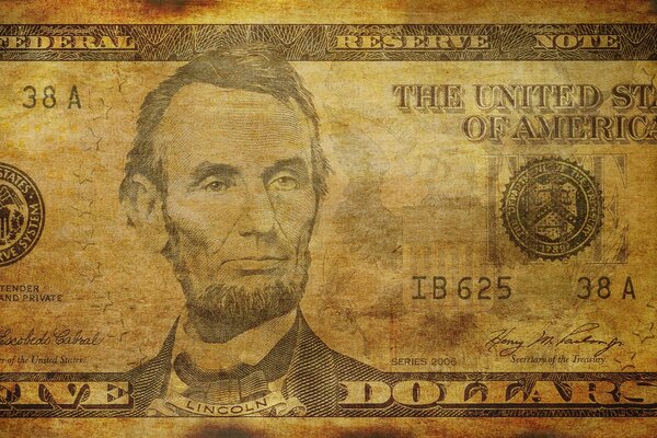 Lincoln en un billete de cinco dólares