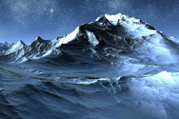 Montagnes d hiver sombre nuit étoilée