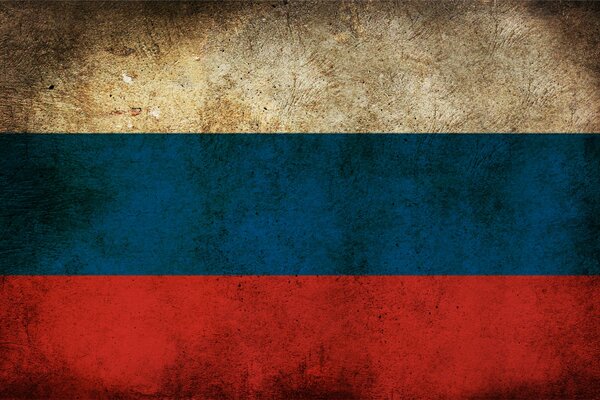 Bandera de Rusia en los arañazos. Viñeta. Suciedad