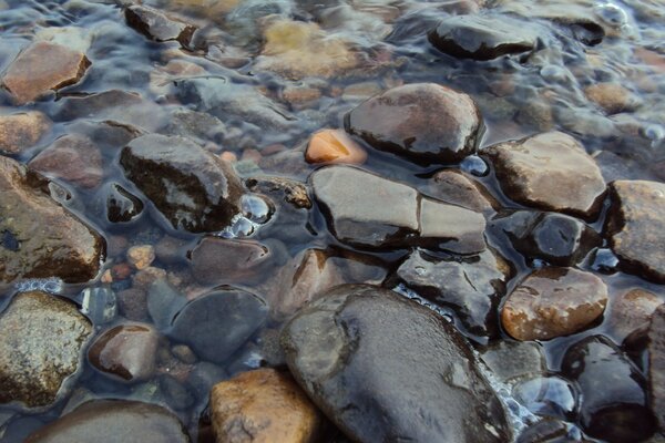 Das Ufer eines felsigen Strandes im Wasser