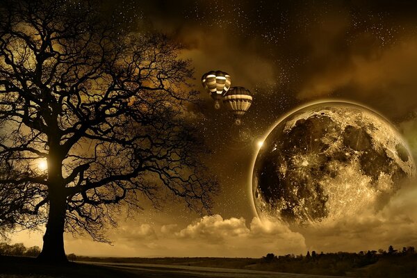 Восход Луны ночью на Земле