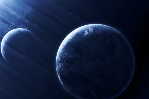 Planètes dans la couleur bleue du soleil