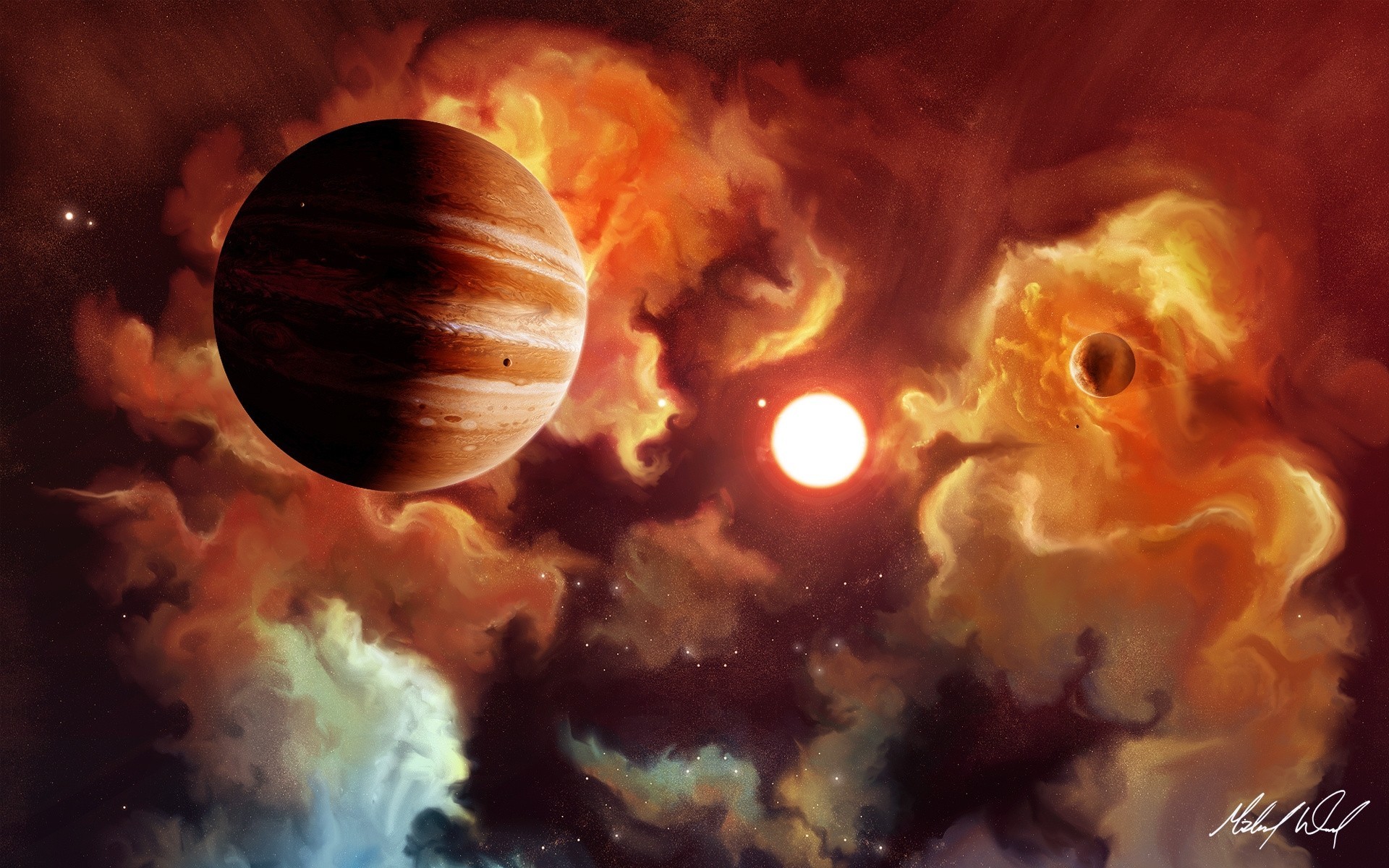 planetas pintura fantasía luces