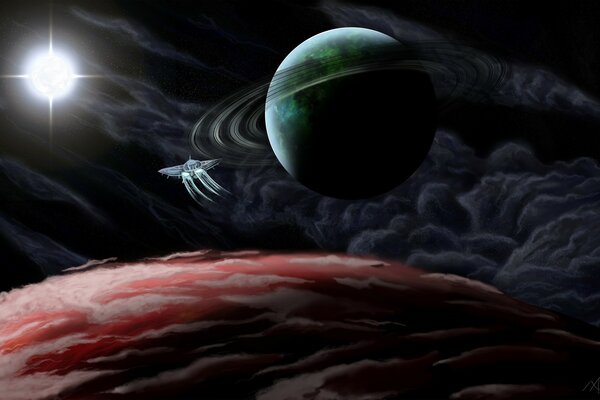 Fantastic space art with space and planets