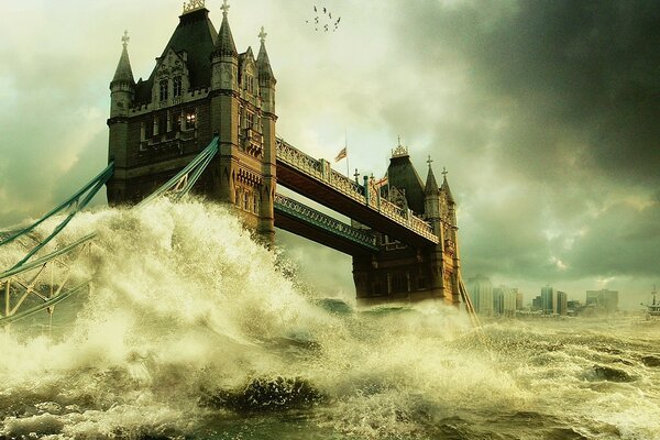 London ist im Hochwasser und die Brücke ist traurig