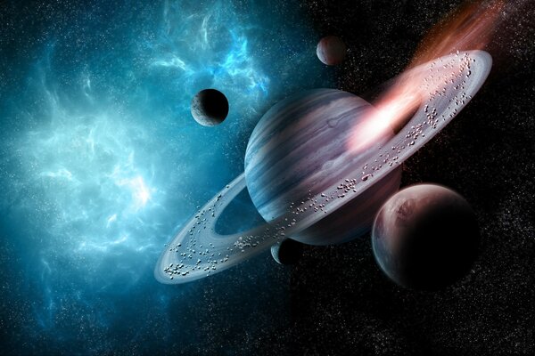 Saturno sullo sfondo della nebulosa blu