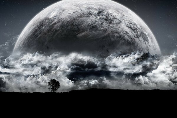 Beautiful landscape with cloud and moon