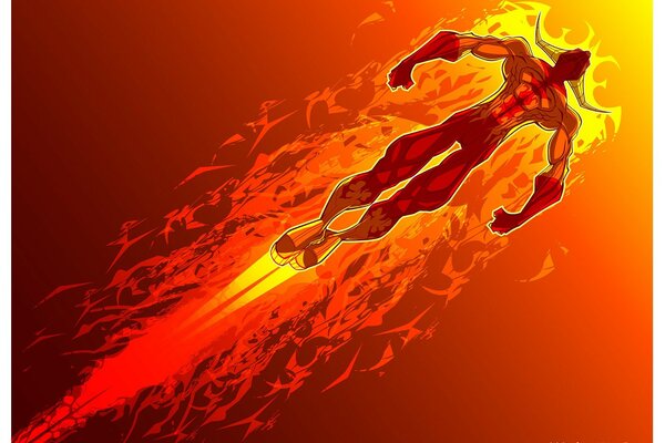 Vector. a hero with fire on a red background