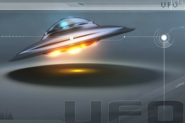 Dessin d une soucoupe volante et des lettres UFO en bas