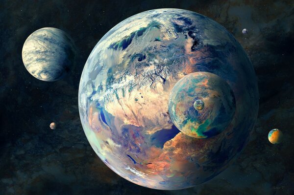 Planetas del sistema solar en el fondo de una galaxia inmensa