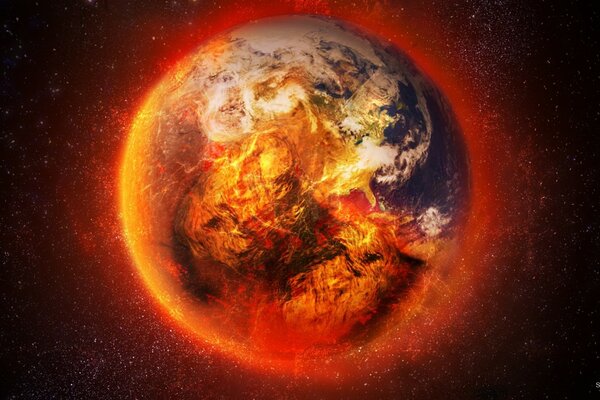 Image of the planet earth on fire