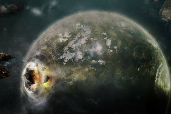 Explosion de kameta collision espace planète