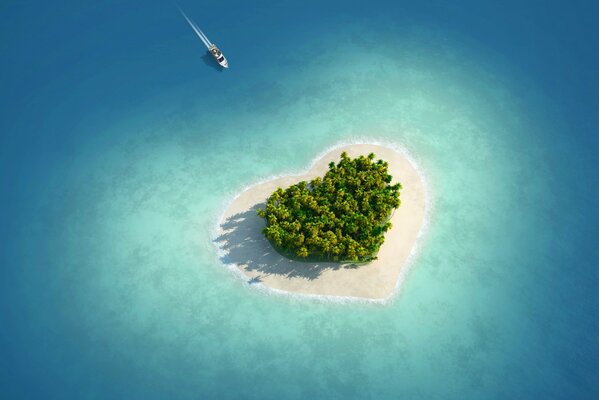 Isla del corazón en el mar azul