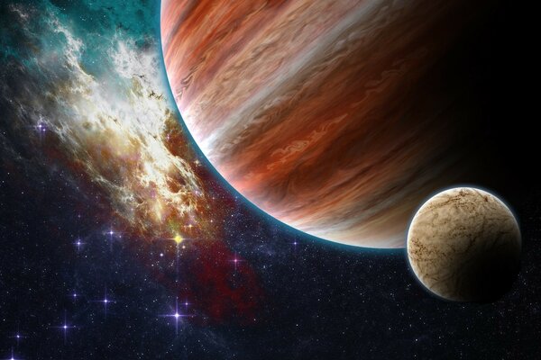 Art image of the cosmos with planets and stars