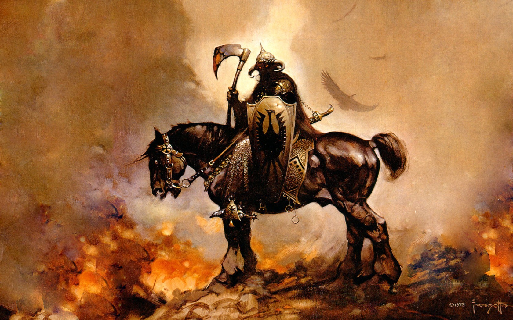 fantasy horseman horse fire picture frazetta