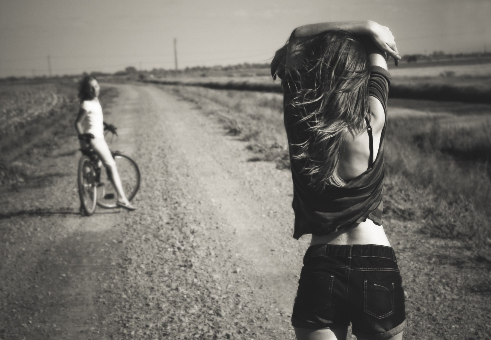 horts bike girls summer bw road