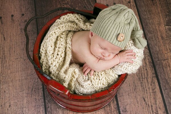 Cute baby in a knitted hat