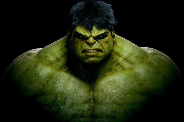 A picture of a strong superhero. The Green Hulk