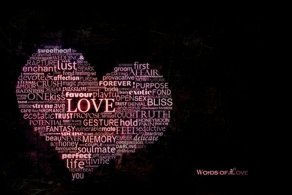 A heart made of words of love