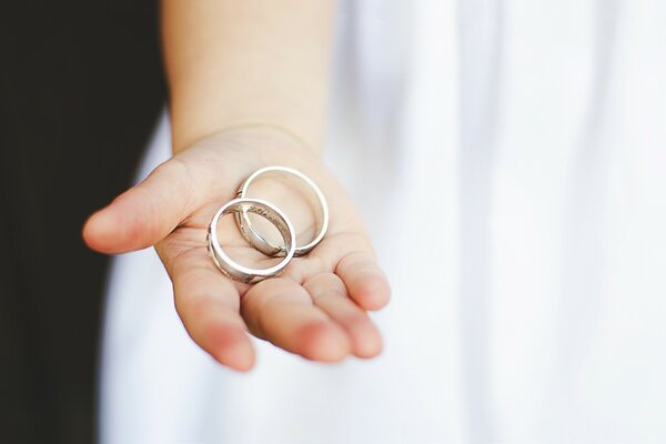 Wedding rings in the child s hand