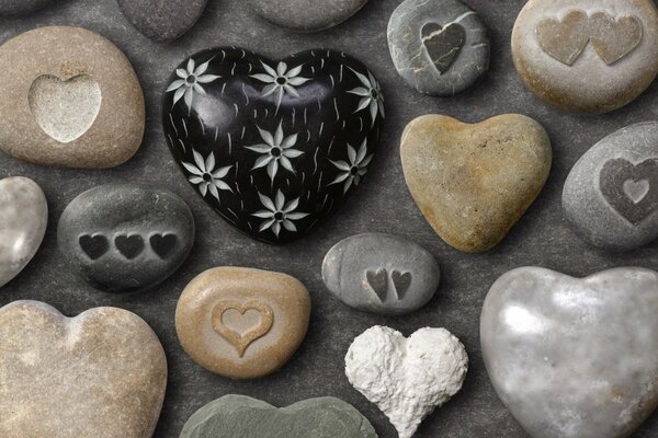 Pebbles in the form of a heart neatly laid out