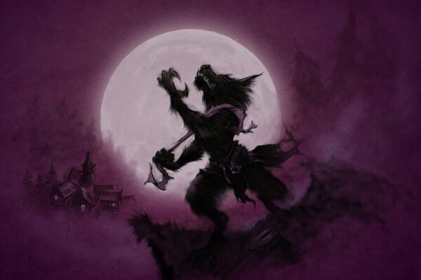 Loup-garou hurlant sur la lune