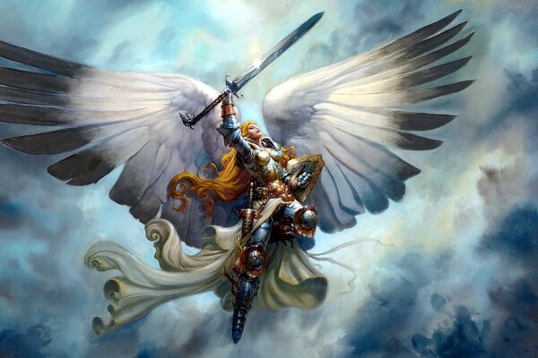 Fantasy picture with a strong woman with wings