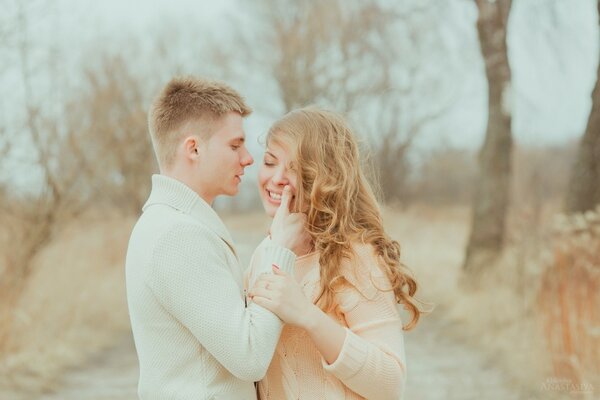 Young couple on a gentle background