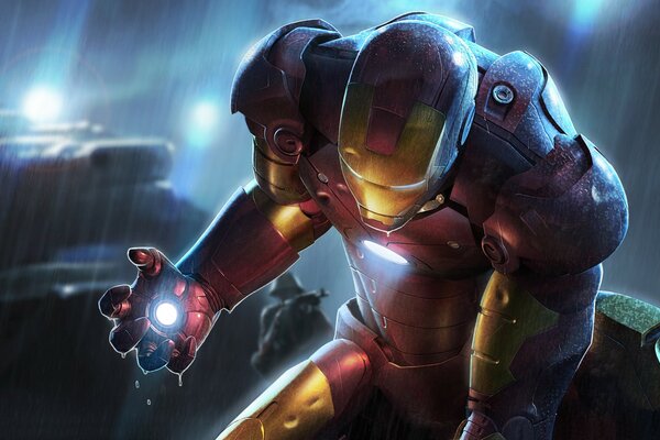 Red Iron Man sous la pluie