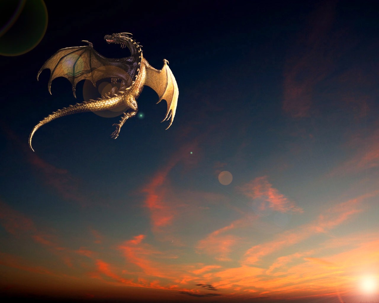 drachen fliegen sonnenuntergang fantasie