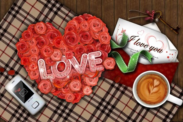 Zestaw symboli miłości. Pianka kawowa w kształcie serc
