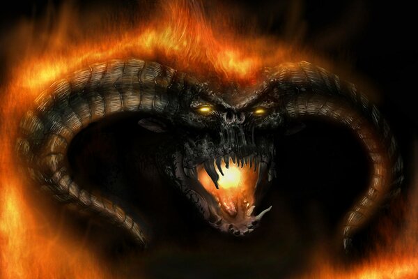 A picture of the Lord of the rings , a monster on fire fantasy