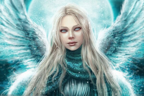 Angel girl with unusual eyes and wings