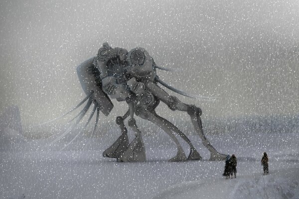 Obraz ogromny robot w śniegu