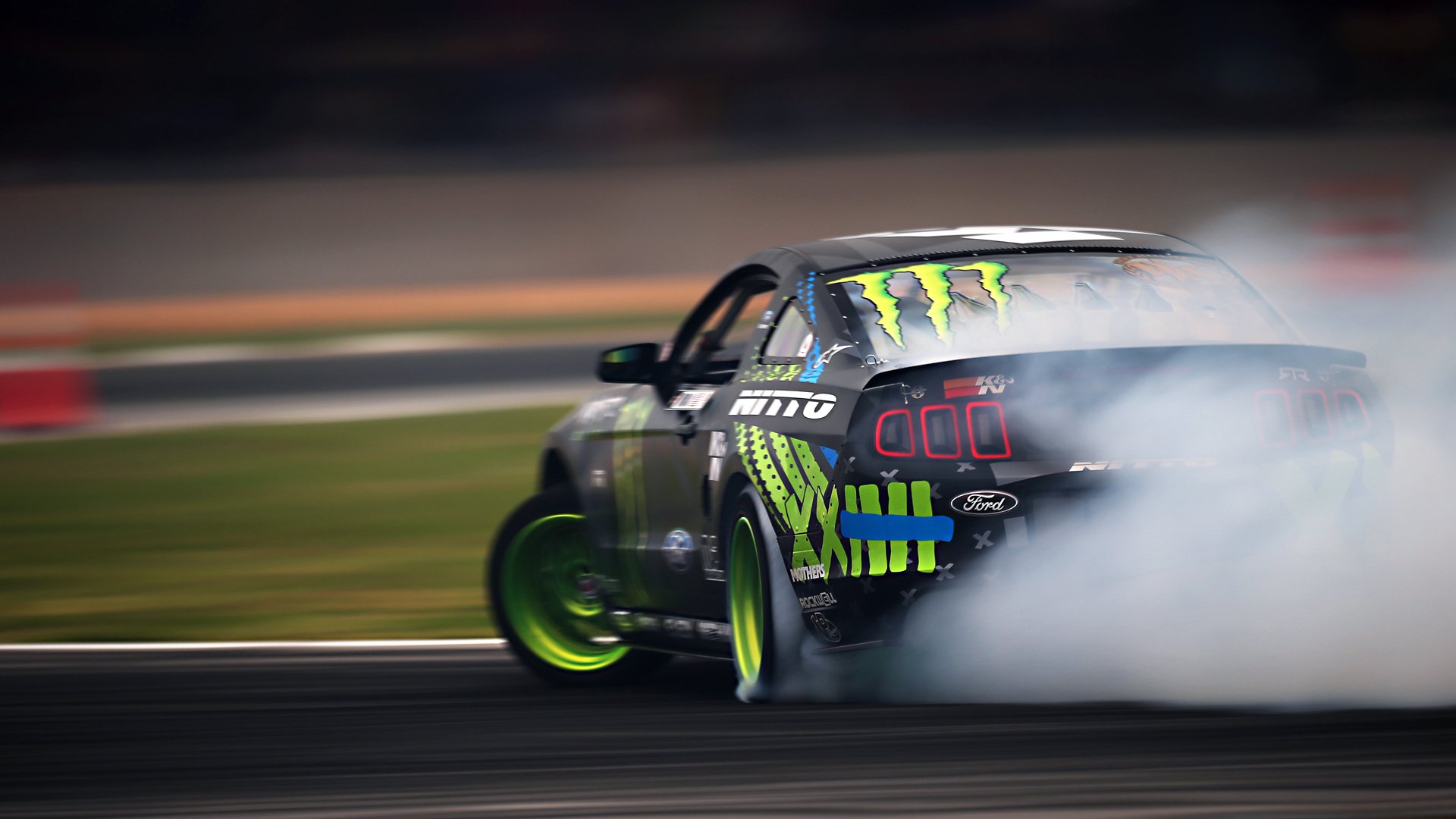 ford mustang rtr formula drift humo won jittin jr. movimiento monster energy competición coche deportivo negro verde