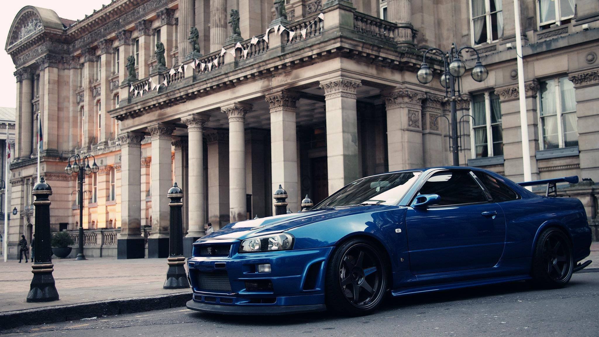 nissan skyline gtr r34 skyline gtr r34 nissan blue castle construction palace classic building tuning