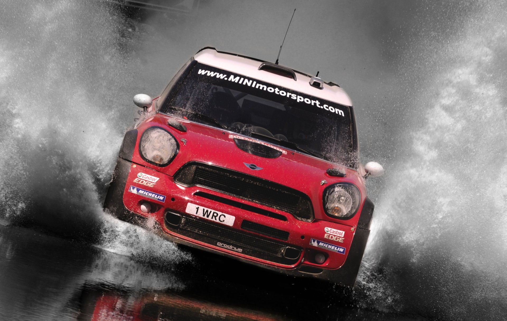 mini cooper mini mini cooper samochód samochód wrc rajd wyścig sport przód kaptur reflektory kratka splash water red