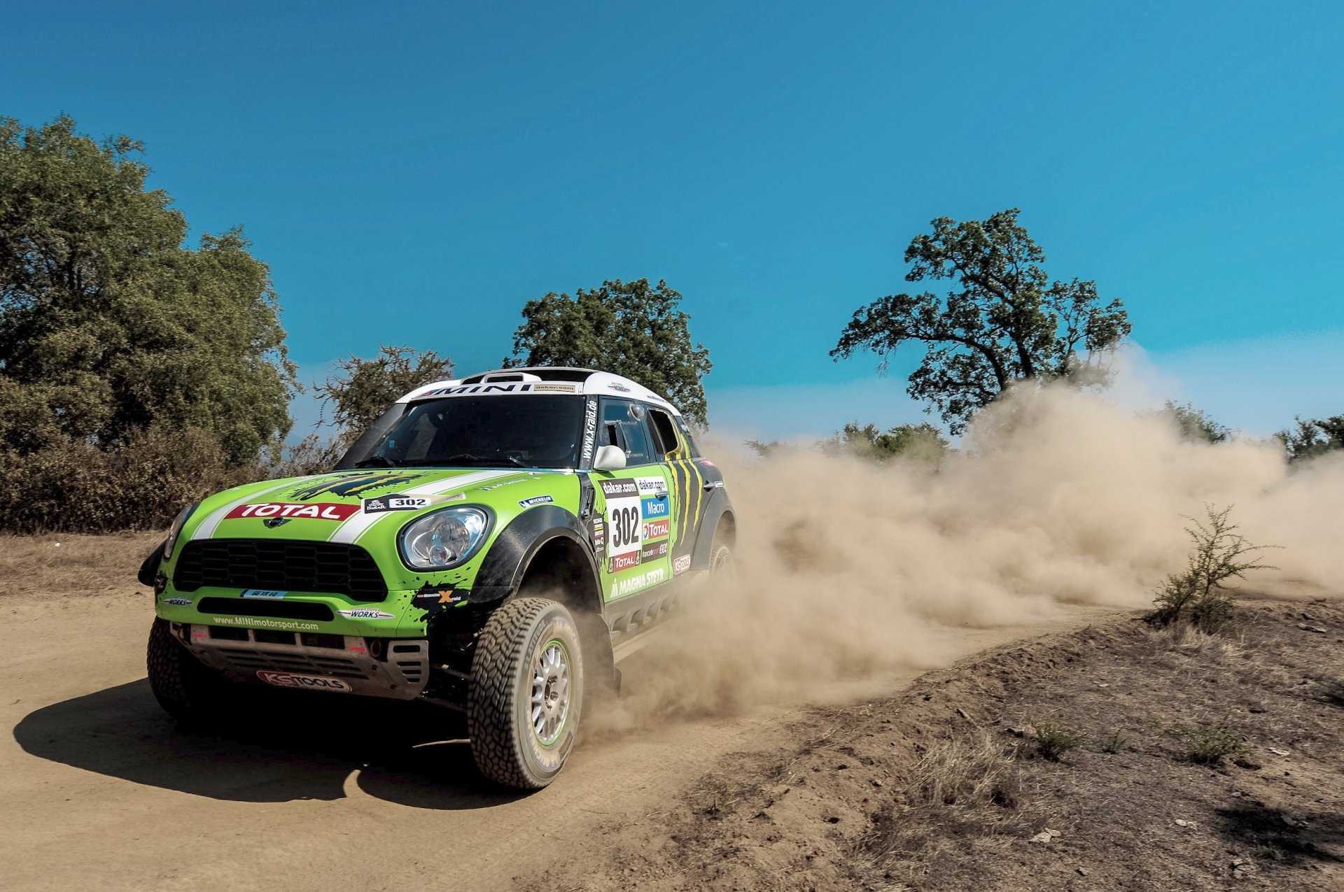 mini cooper mini mini cooper dakar x-raid rally frente luces verde polvo derrape ruedas