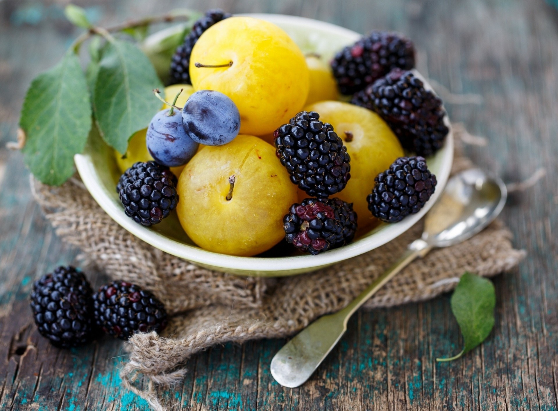 plum berries blackberry spoon