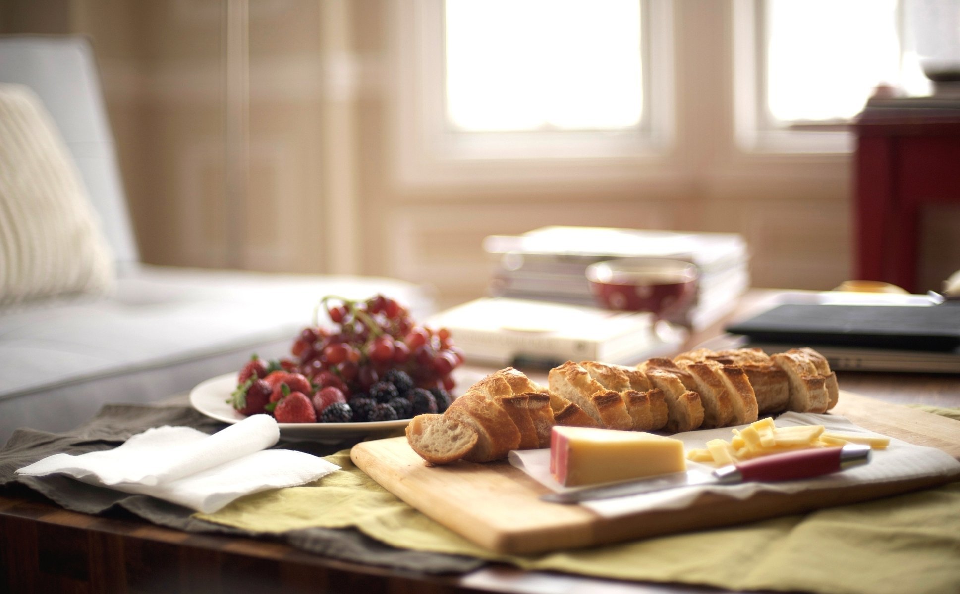 french bread table fruit morning breakfast cheese