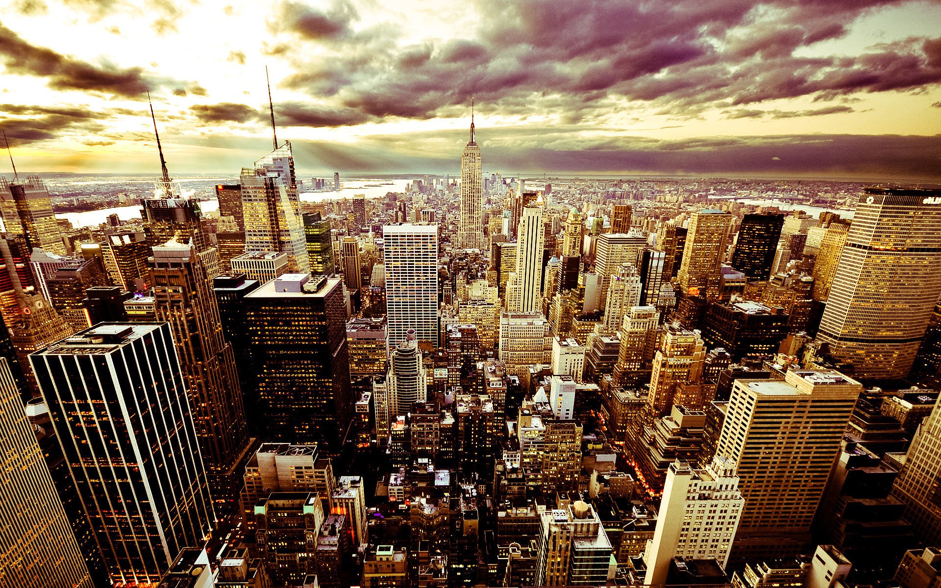 the city the sky america clouds new york the evening usa