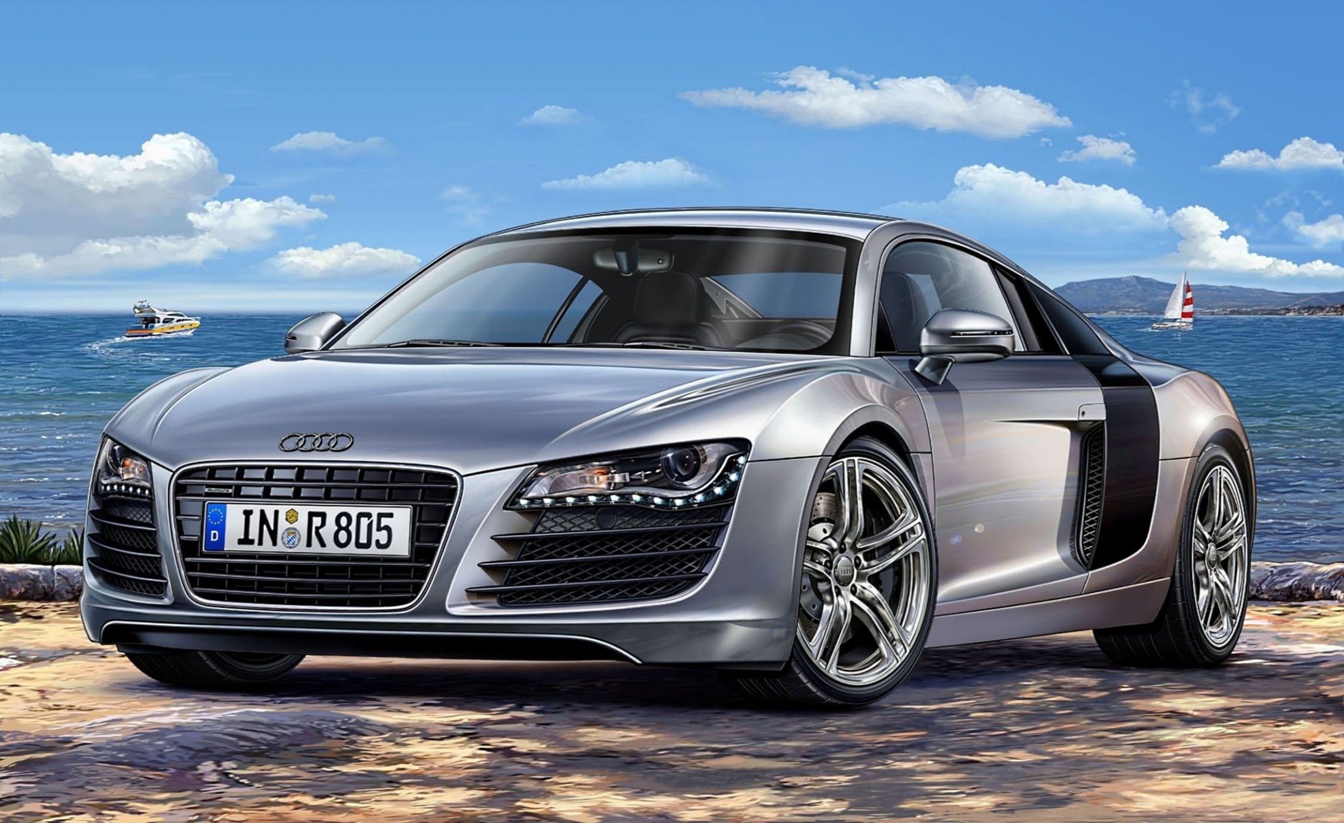 art audi r8 audi er8 sportif argent mi-moteur quatre roues motrices supercar fabriqué allemand constructeur automobile depuis 2007 produit maximum puissance égale chevaux permet à la voiture d accélérer jusqu à 100 km-h pour