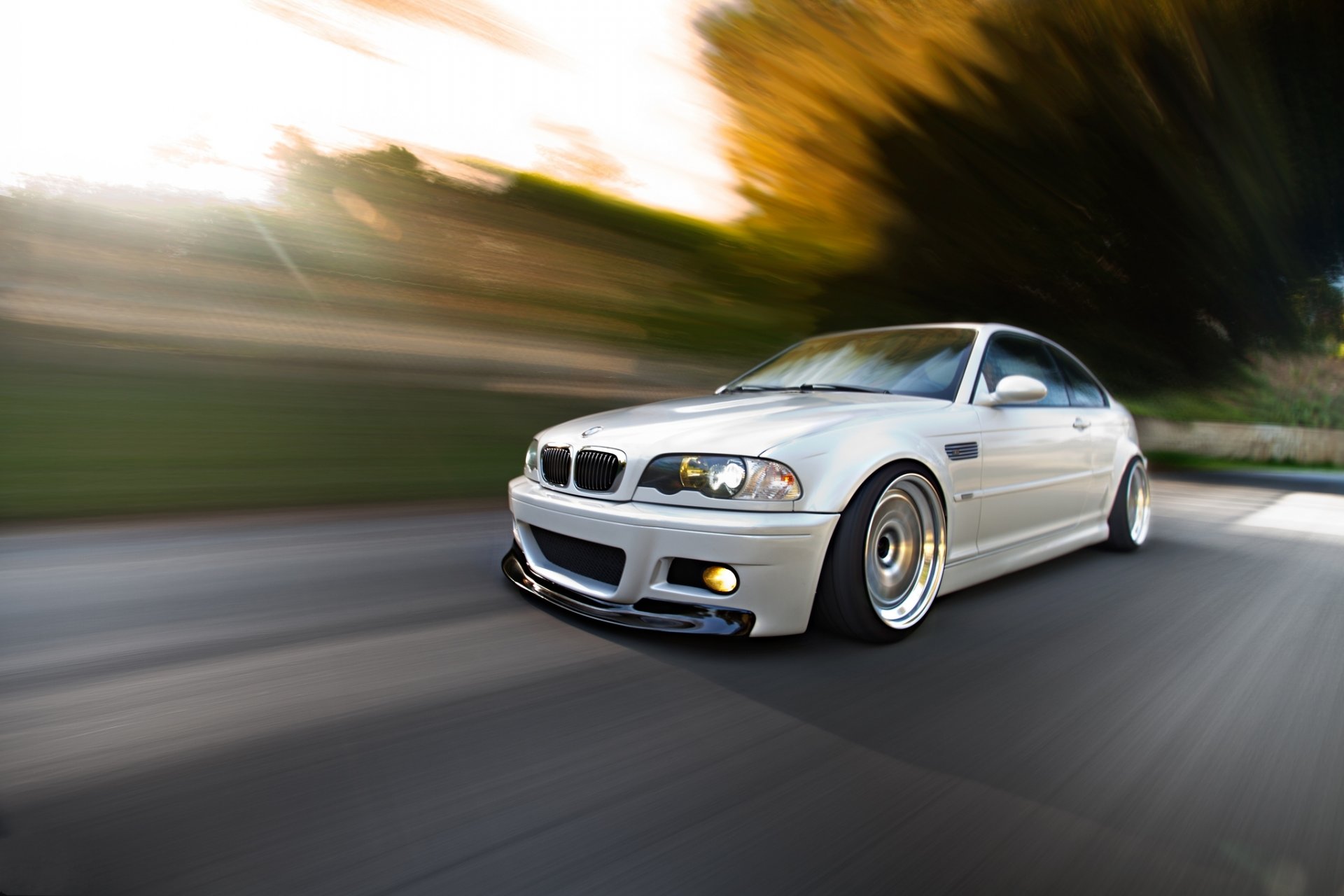 bmw m3 e46 blanco carretera velocidad bmw luz del faro resplandor