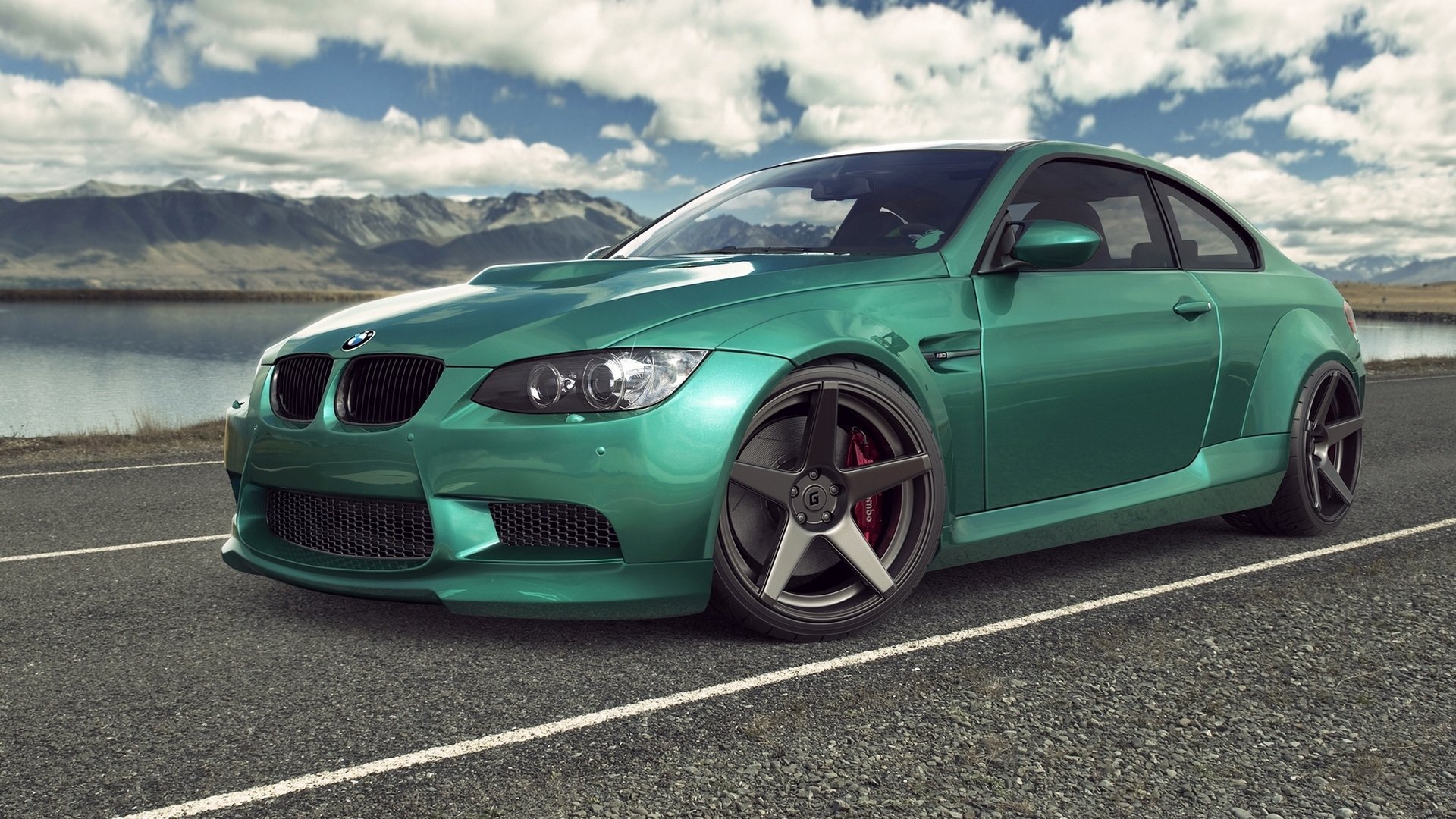bmw m3 e92 verde auto auto bmw auto strada cielo nuvole