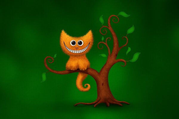 Cheshire cat with masonry sitting on a tree